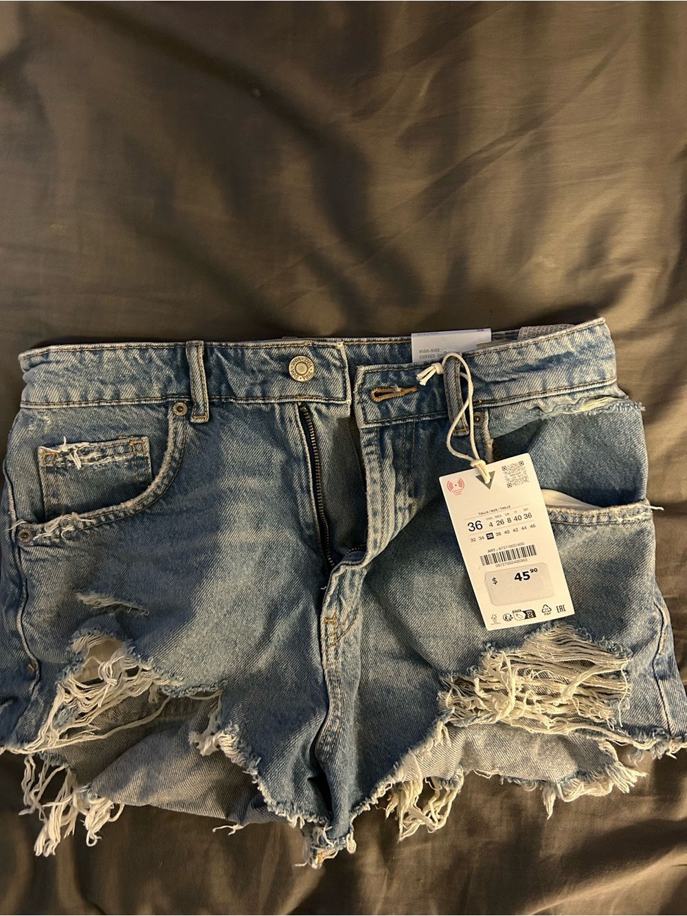 Zara Light Blue Distressed Denim Shorts